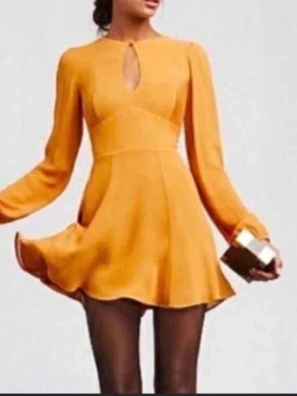 NWT Reformation Mustard Long-Sleeve Keyhole Skater Delancey Dress